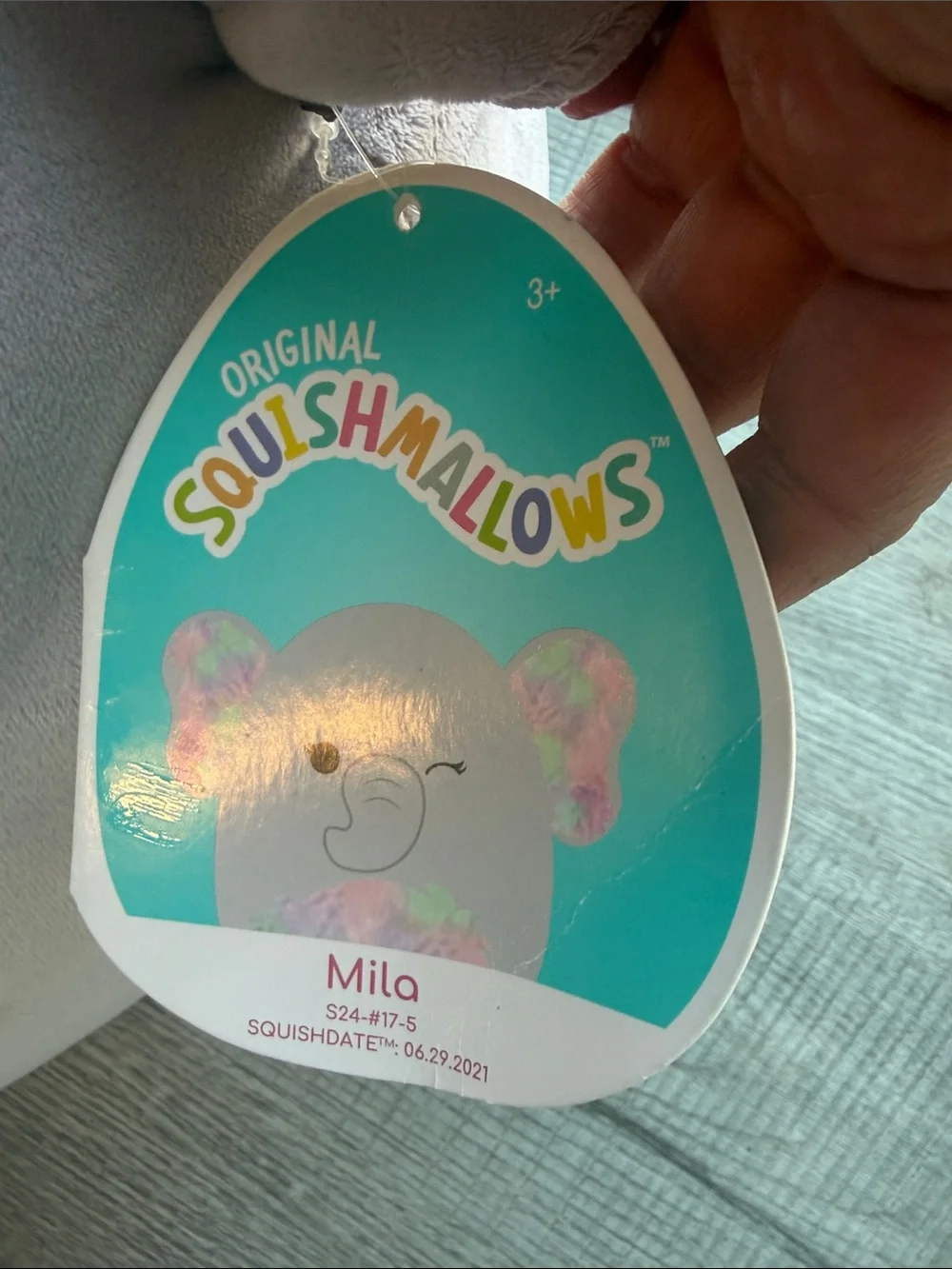 Squishmallows Milo Elephant Plush - Light Gray with Pastel Rainbow Accents